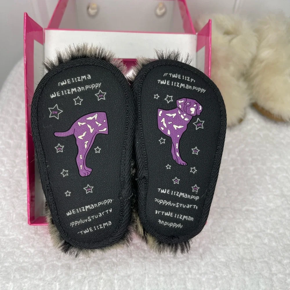 2 PAIR Stuart Weitzman Fluffy Baby Booties in Cream size 1 & Animal print size 2